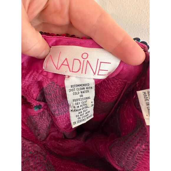 Vintage 80’s Nadine Teal & Hot Pink Beaded Sequin Mini Party Dress Size Small - Picture 9 of 9